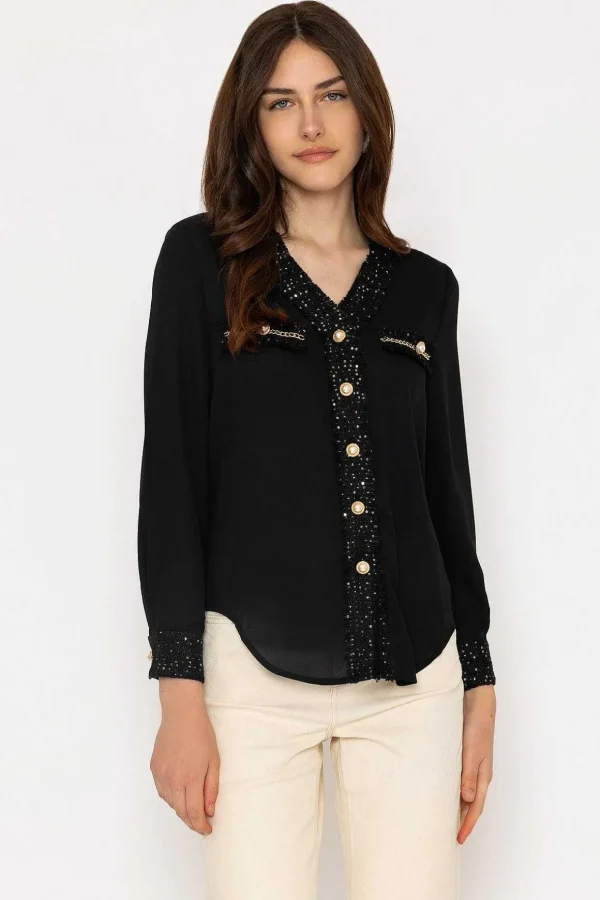 Black Fabric Detail Blouse