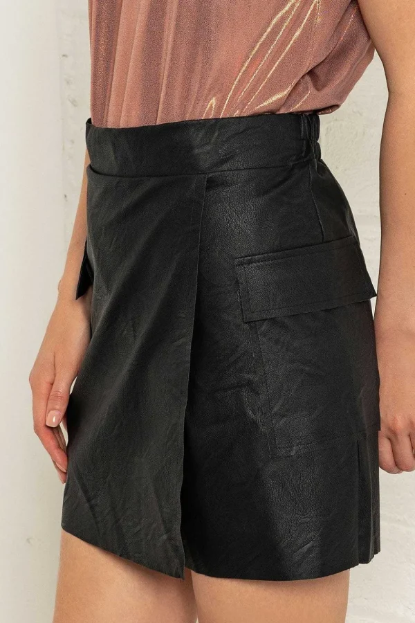 Black Pu Cargo Skirt