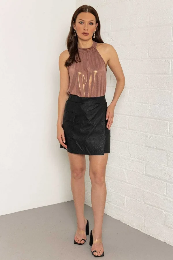 Black Pu Cargo Skirt