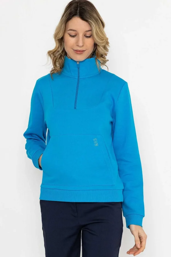 Blue 1/4 Zip Pocket Sweatshirt