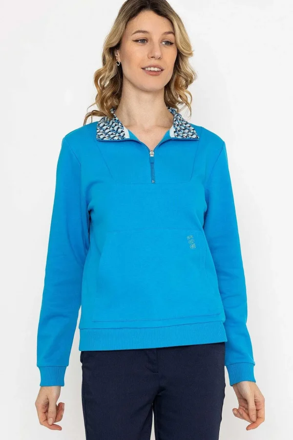Blue 1/4 Zip Pocket Sweatshirt