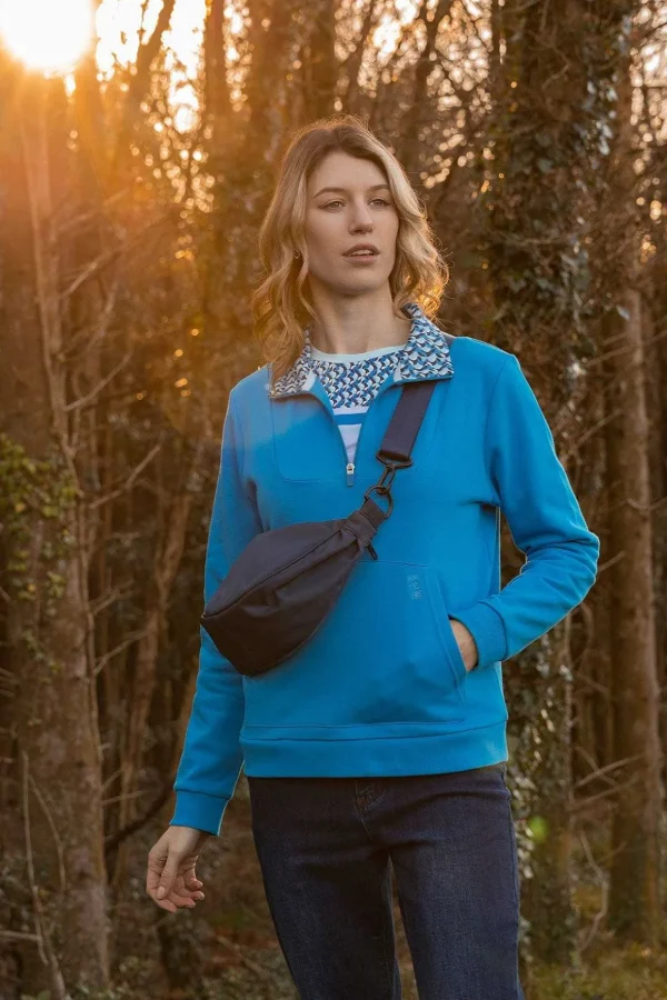 Blue 1/4 Zip Pocket Sweatshirt