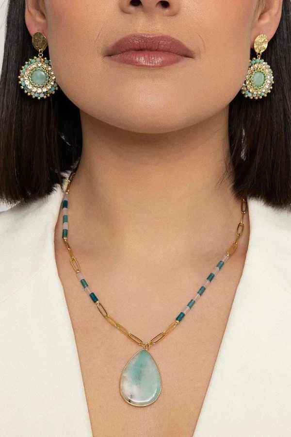 Blue Amazon Gemstone Mid Length Necklace