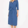 Blue Belted Shirt Dress