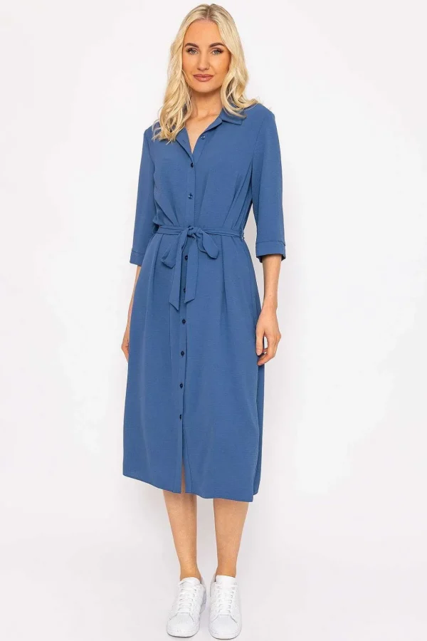 Blue Belted Shirt Dress