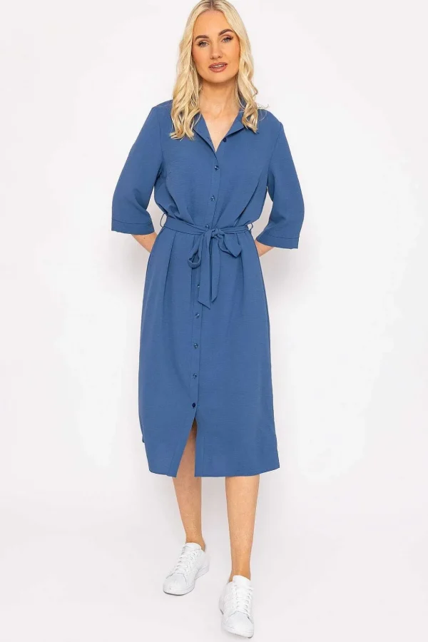Blue Belted Shirt Dress