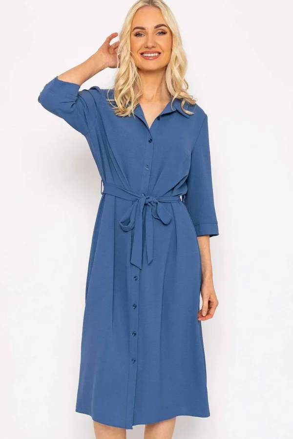 Blue Belted Shirt Dress