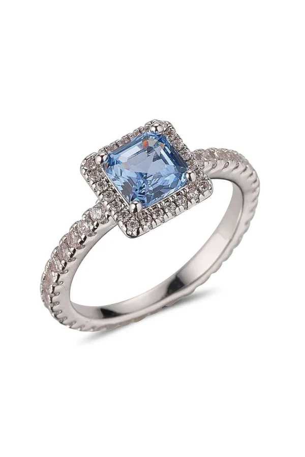 Blue Cz Rhodium Ring Size 7