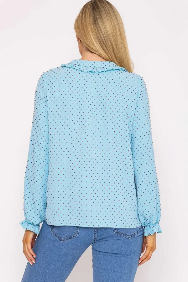 Blue Dobby Jacquard Blouse