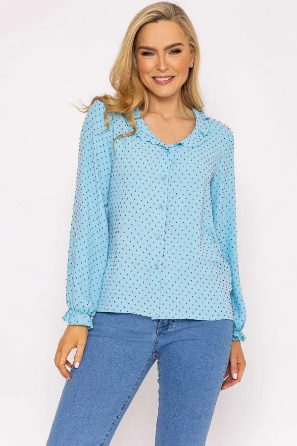 Blue Dobby Jacquard Blouse