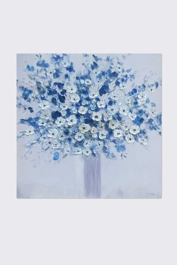 Blue Floral Textured Canvas Wall Art