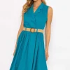 Blue Linen Sleeveless Shirt Dress