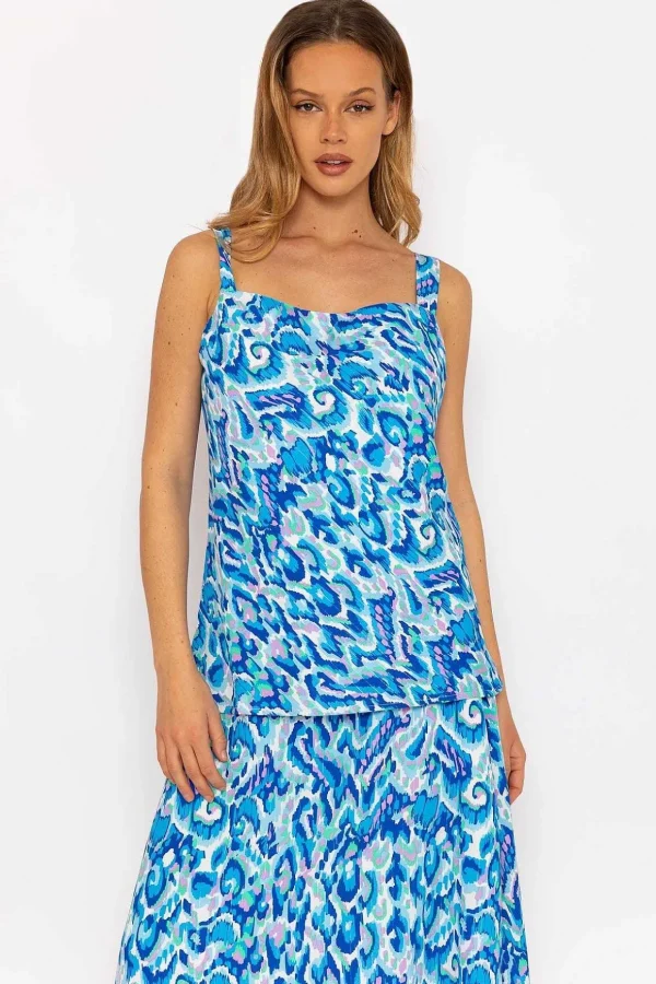 Blue Lurex Print Cami Top