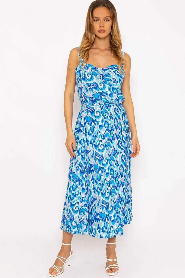 Blue Lurex Print Midi Skirt