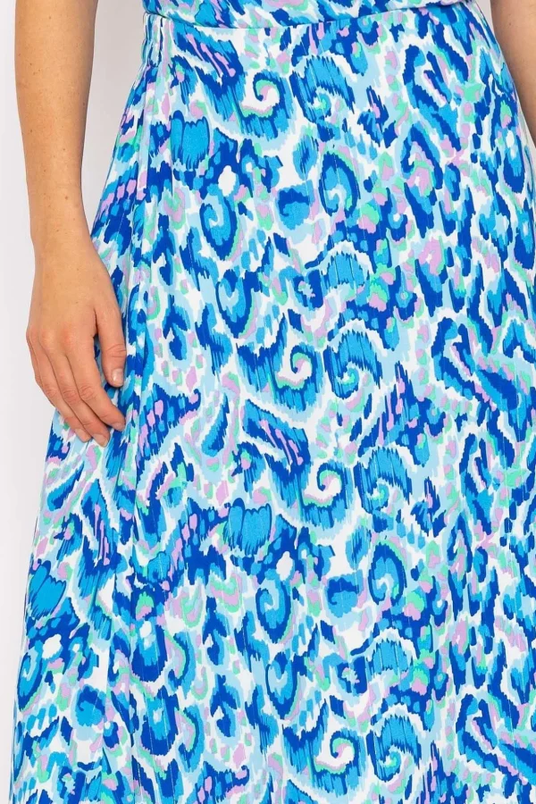 Blue Lurex Print Midi Skirt