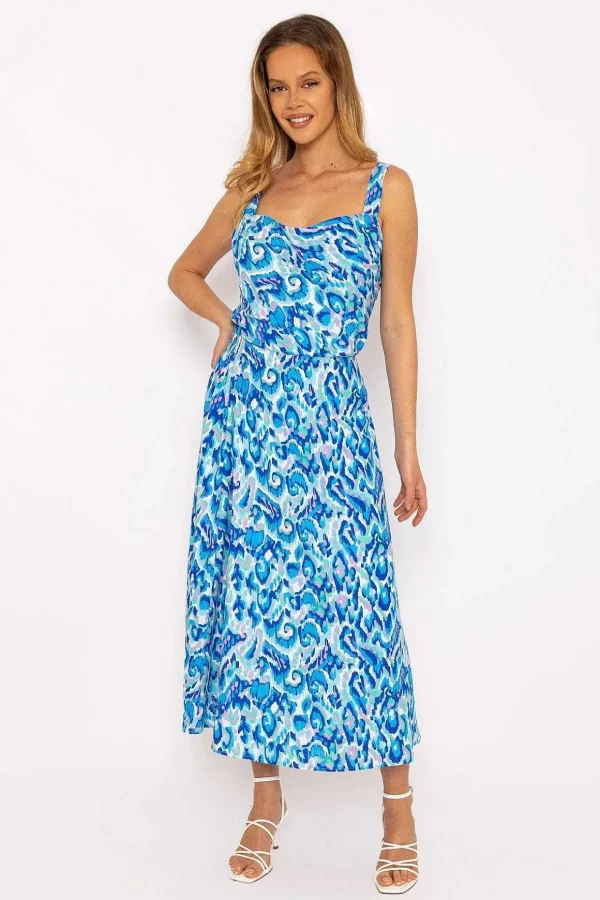 Blue Lurex Print Midi Skirt
