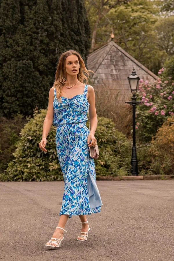 Blue Lurex Print Midi Skirt