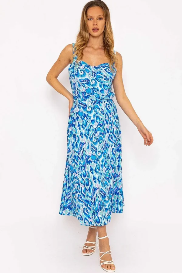 Blue Lurex Print Midi Skirt