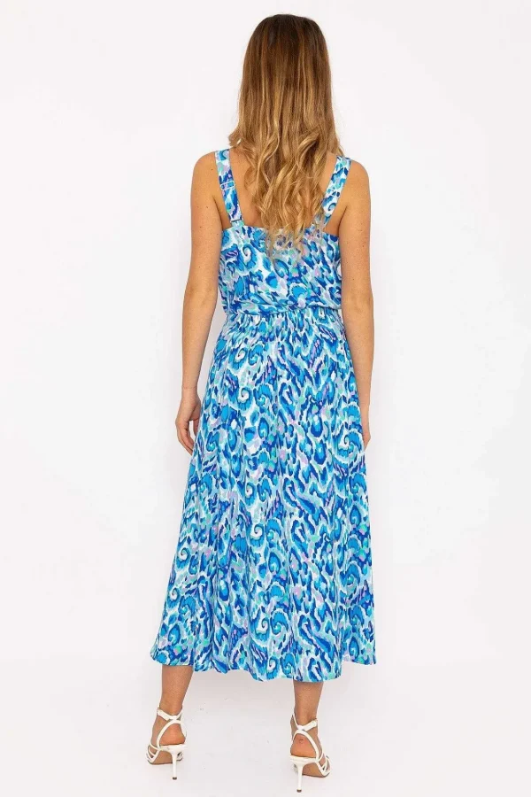 Blue Lurex Print Midi Skirt