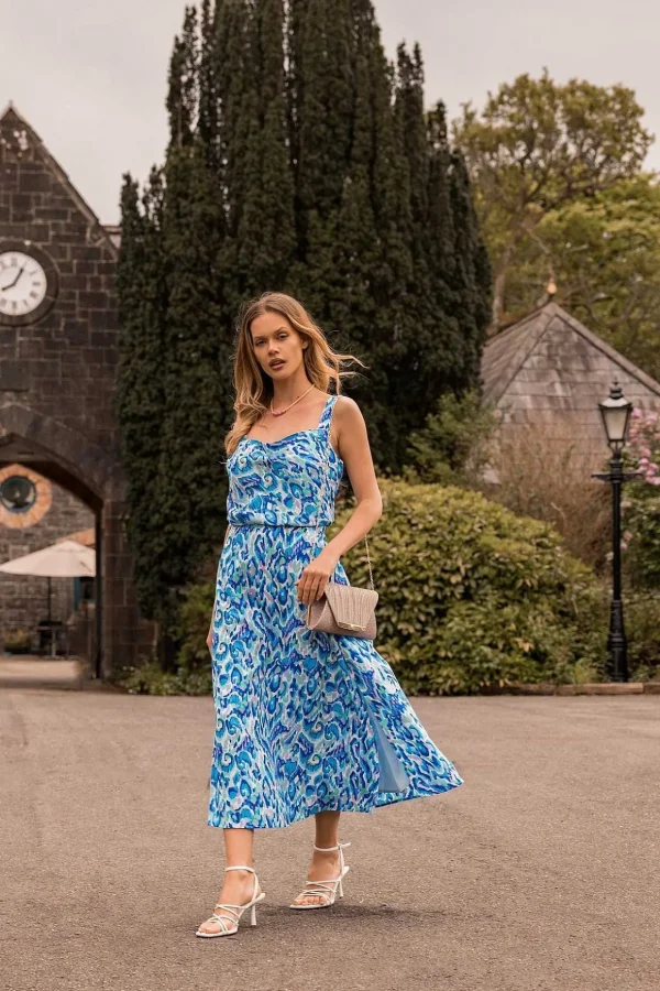 Blue Lurex Print Midi Skirt