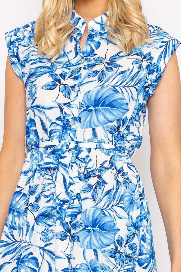 Blue Poppy Floral Printed Midi Dress