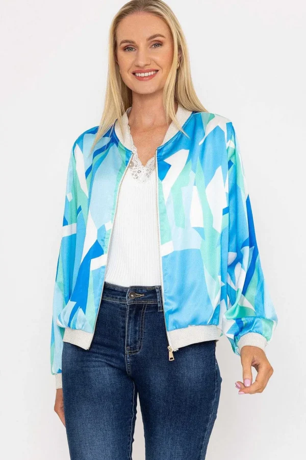 Blue Printed Bomber Jacket