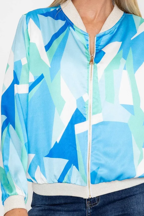 Blue Printed Bomber Jacket