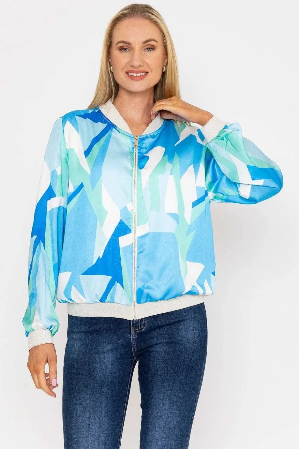 Blue Printed Bomber Jacket