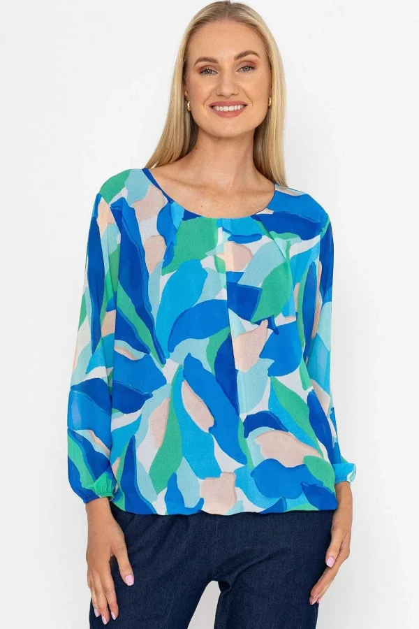 Blue Printed Long Sleeve Blouse