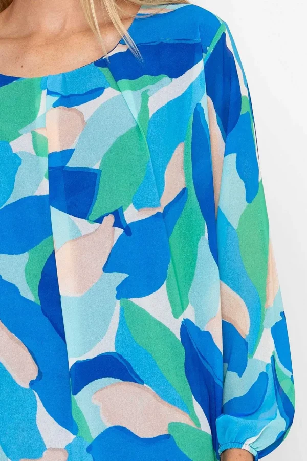 Blue Printed Long Sleeve Blouse