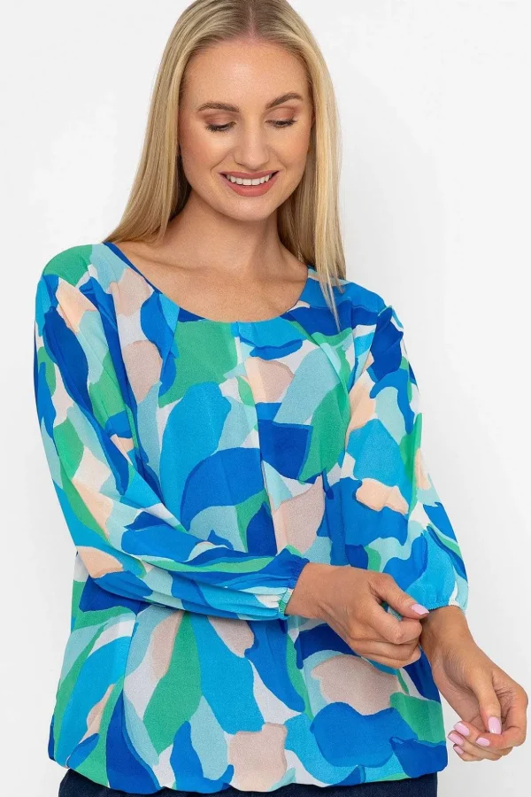 Blue Printed Long Sleeve Blouse