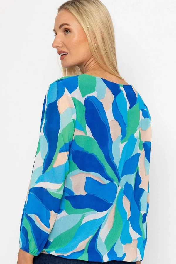 Blue Printed Long Sleeve Blouse