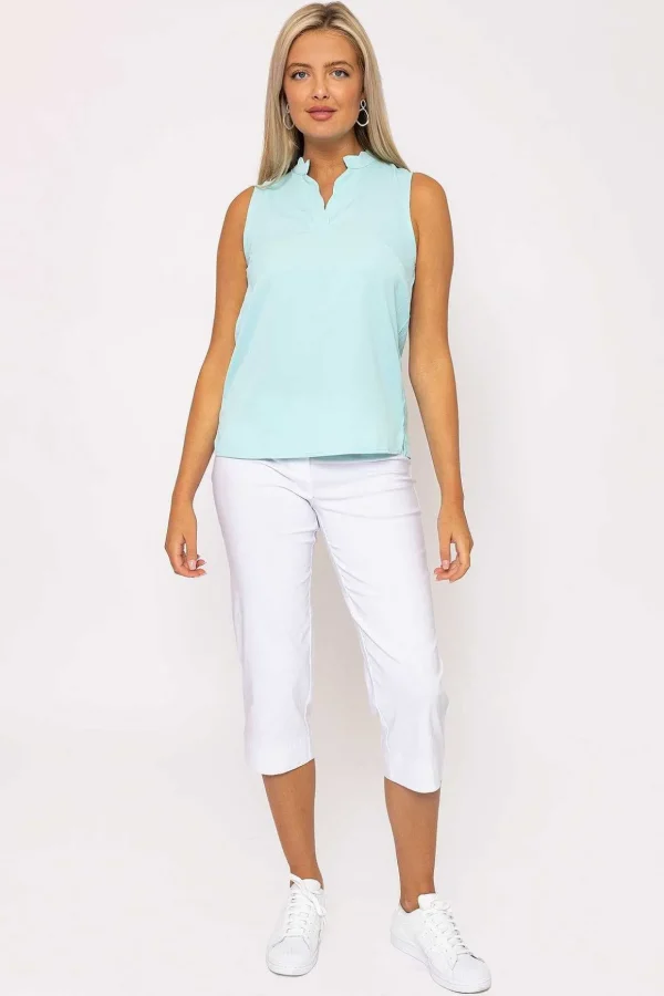 Blue Scallop Trim Sleeveless Top