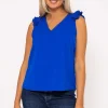 Blue Sleeveless Ruffle Top