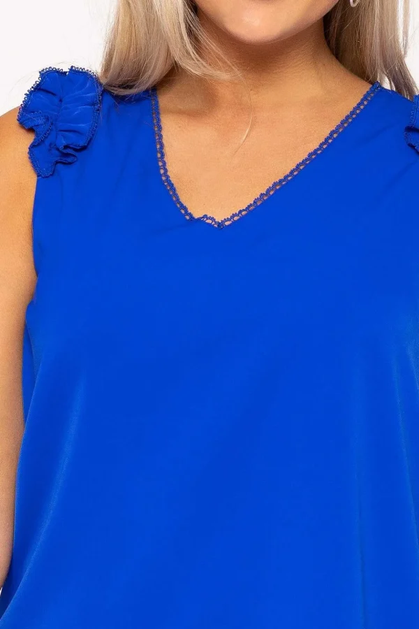 Blue Sleeveless Ruffle Top