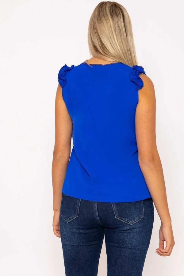 Blue Sleeveless Ruffle Top