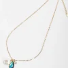 Blue Stone And Pearl Gold Charm Necklace
