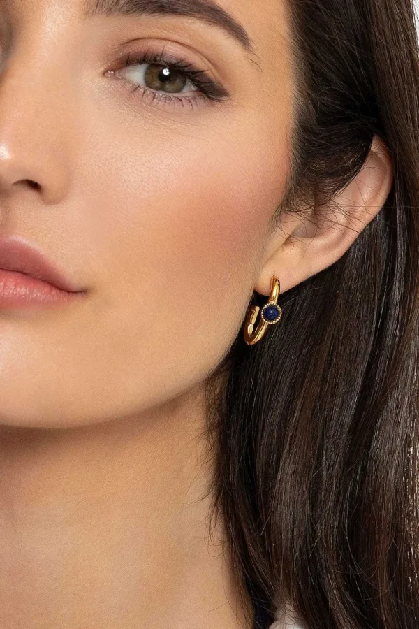 Blue Stone Open Hoop Earrings