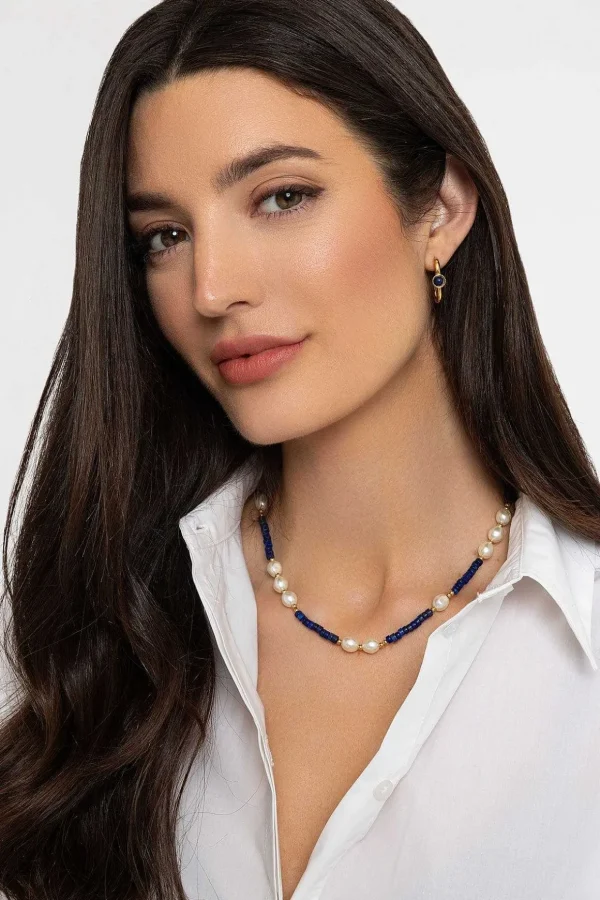 Blue Stone Open Hoop Earrings