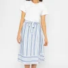 Blue Stripe Midi Skirt With Tie