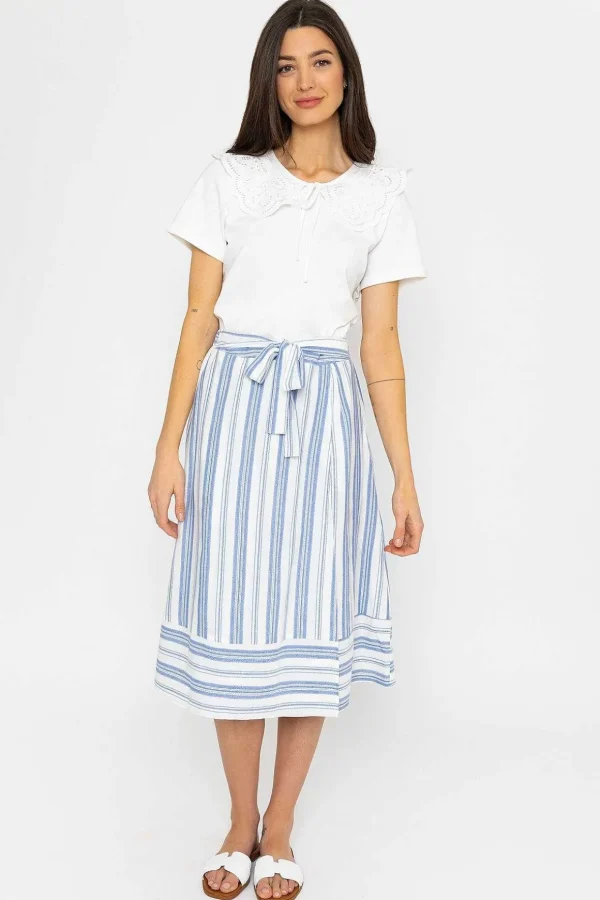 Blue Stripe Midi Skirt With Tie