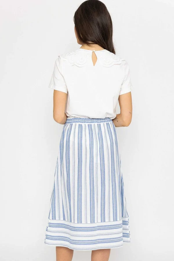 Blue Stripe Midi Skirt With Tie