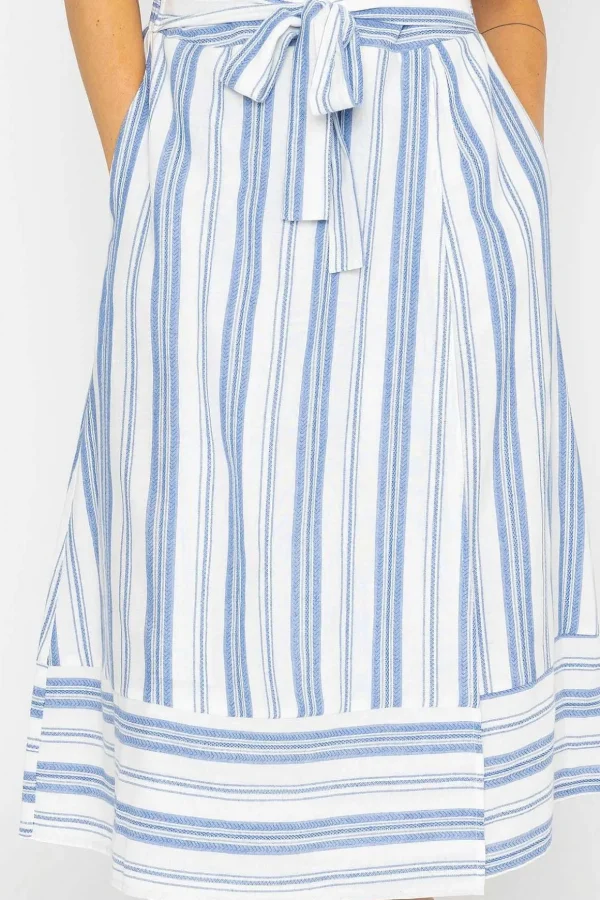 Blue Stripe Midi Skirt With Tie