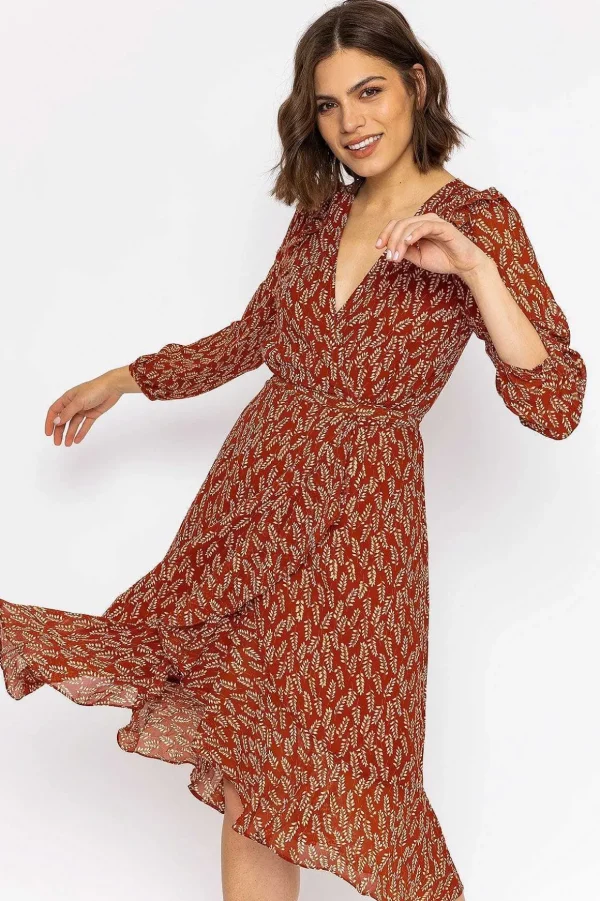 Boho Wrap Dress In Rust