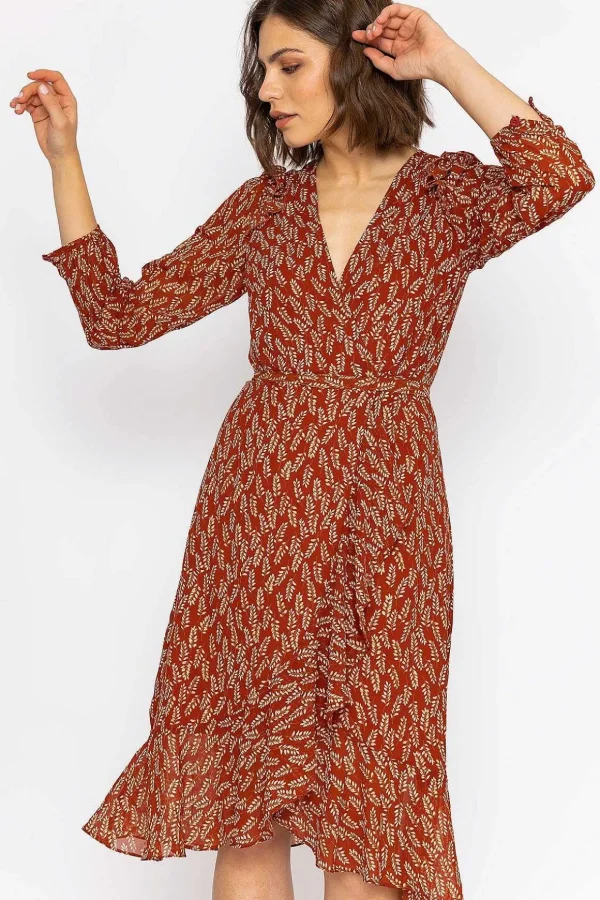 Boho Wrap Dress In Rust