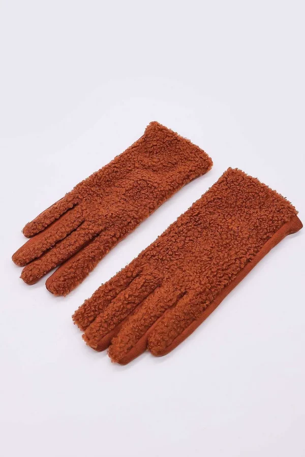 Boucle Front Glove In Tan