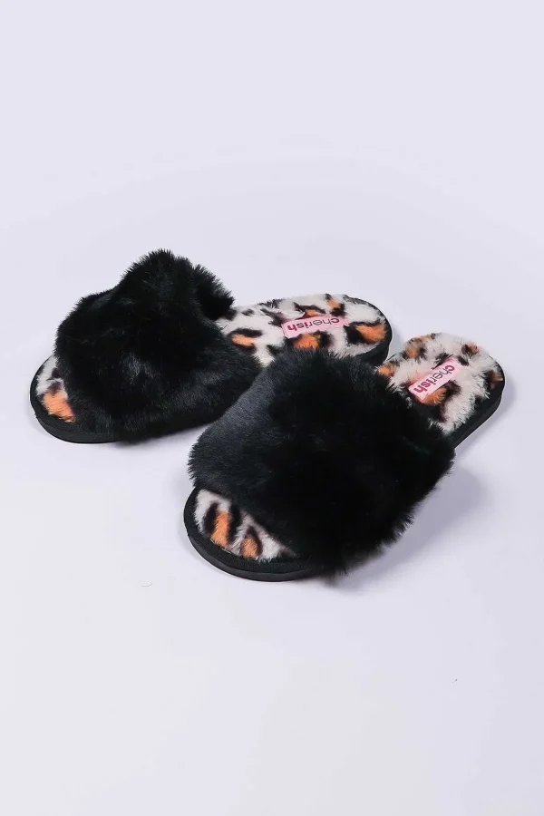 Boxed Black Animal Faux Fur Slipper