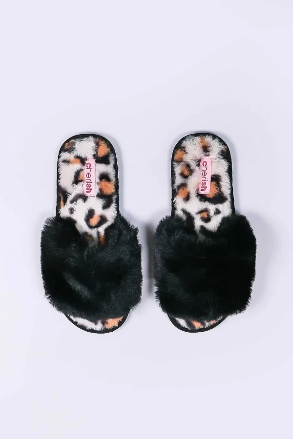 Boxed Black Animal Faux Fur Slipper