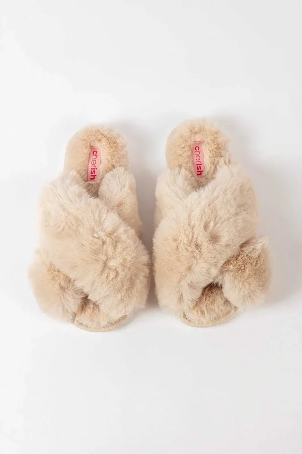 Boxed Cream Faux Fur Quilted Slipper
