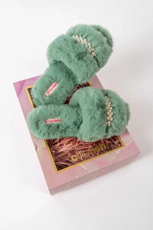 Boxed Embellished Slippers In Green